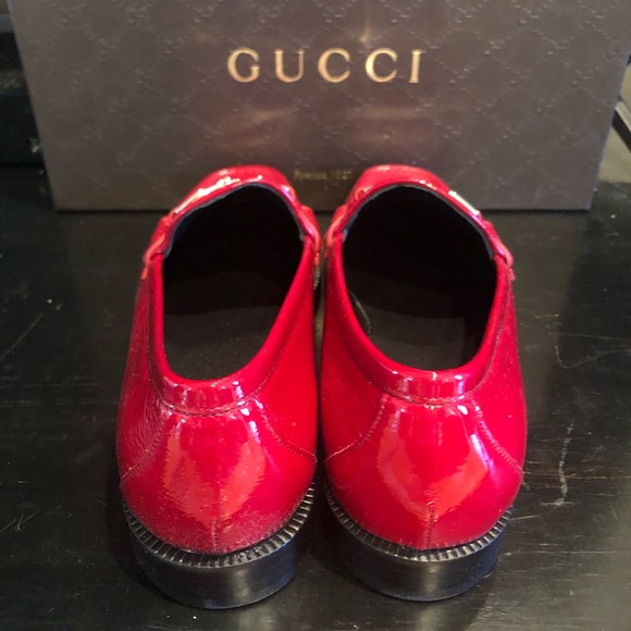 GUCCI LOAFERS NWT red patent leather/silver hardware Size-8 - Picture 2 of 15